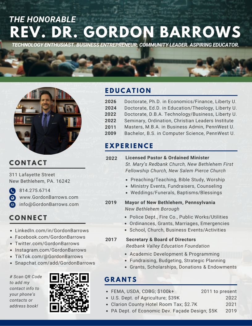 College Professor - Gordon Barrows - New Bethlehem PA